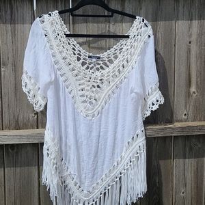 Vivid Crocheted Transparent White Boho Blouse NWOT